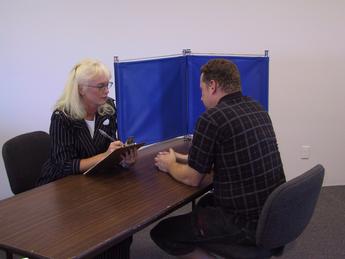 MD 300  Table Top Privacy Partition in use black blue white gray grey